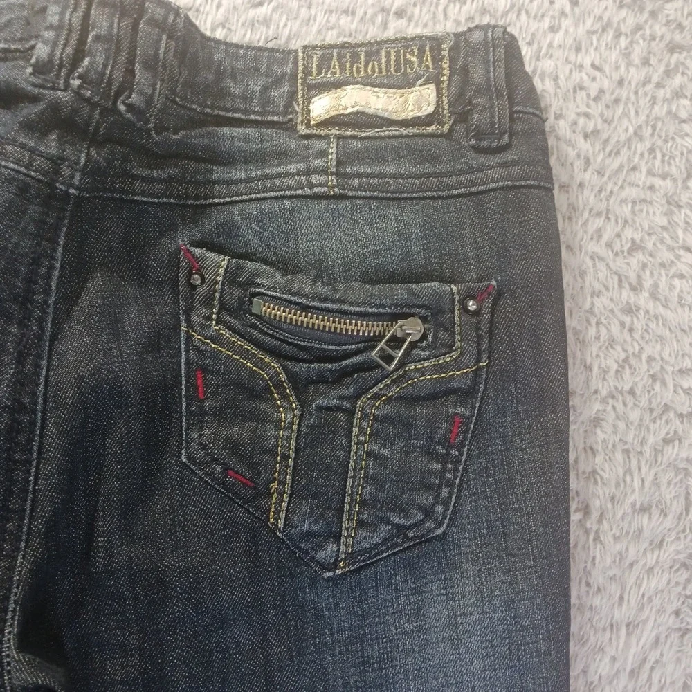 LA Idol USA‎ Jeans Sz 5 Skinny Fit Dark Wash Zip Pocket Bling READ